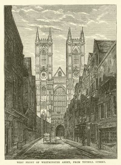 Západní fronta Westminsterského opatství, z Tothill Street (rytina) od English School