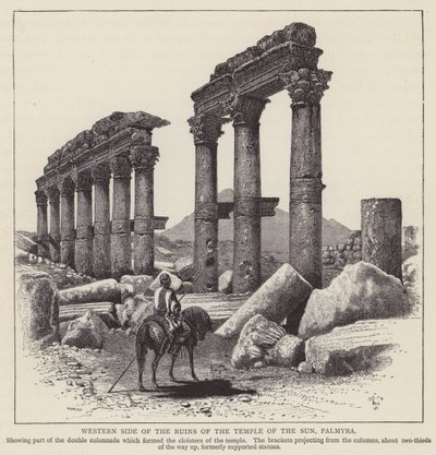 Západní strana ruin Slunečního chrámu, Palmýra (rytina) od English School