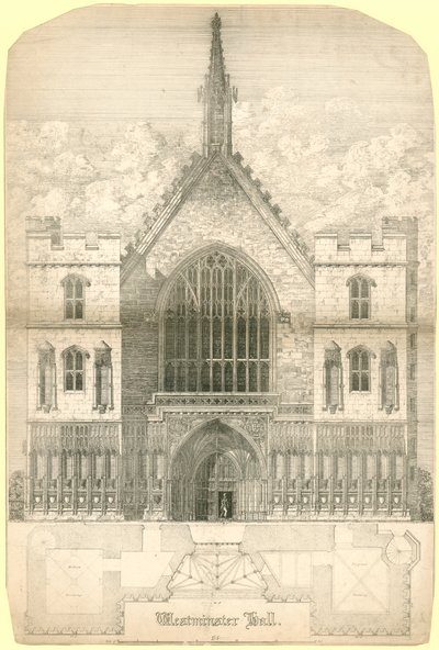 Westminster Hall, Londýn, včetně půdorysu budovy od English School