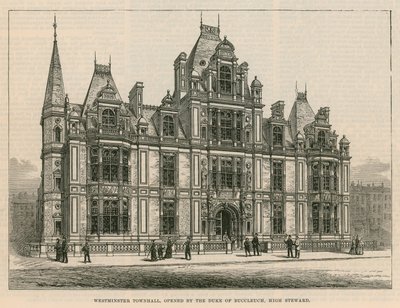 Westminsterská radnice, otevřená vévodou z Buccleuchu, vrchním stevardem od English School