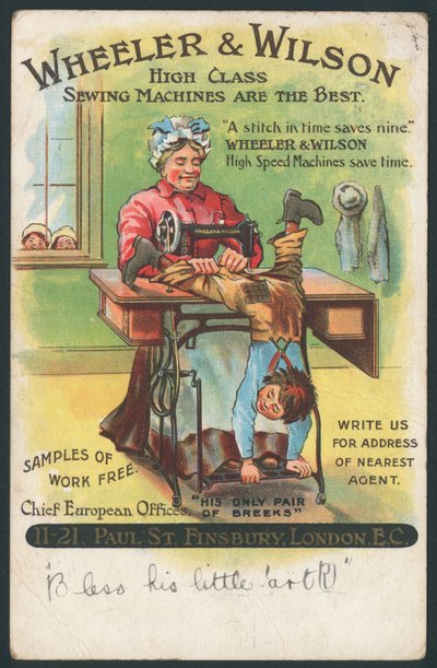 Wheeler & Wilson, Šicí stroje - oprava chlapeckých kalhot od English School