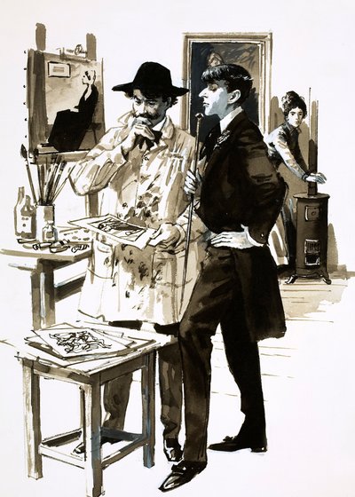 Whistler a Aubrey Beardsley (kvaš na papíře) od English School