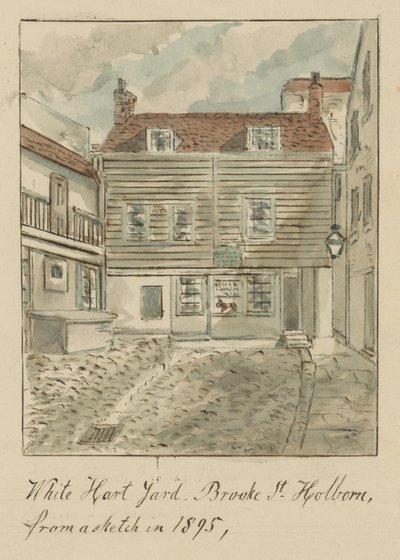 White Hard Yard, Brooke Street, Holborn, Londýn, ze skici v roce 1895 (wc na papíře) od English School
