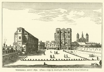 Whitehall kolem roku 1650, z kopie vzácného tisku od Israele Silvestra od Smithe od English School