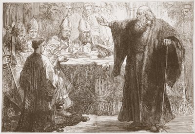 Wicliffe před shromážděním v Oxfordu, ilustrace z Historie protestantismu od Jamese Aitkena Wylie (1808-1890), hospoda. 1878 od English School