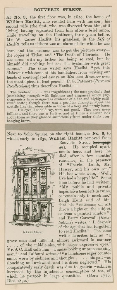 William Hazlitt a Frith Street 6 od English School