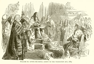 William III dává svůj královský souhlas k tolerančnímu zákonu z roku 1689 od English School