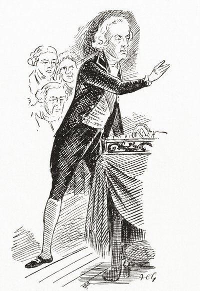 William Pitt mladší s projevem v Dolní sněmovně od English School