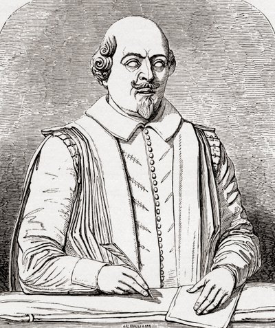 William Shakespeare, podle busty z hrobky ve Stratfordu, z 