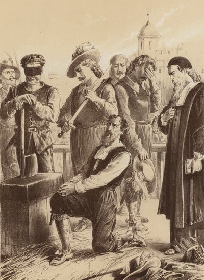 William Viscount Stafford, "Poklekl před blokem" (litografie) od English School