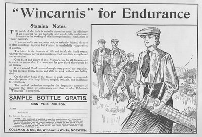 Wincarnis pro Endurance, reklama z The Graphic, 27. října 1906 od English School