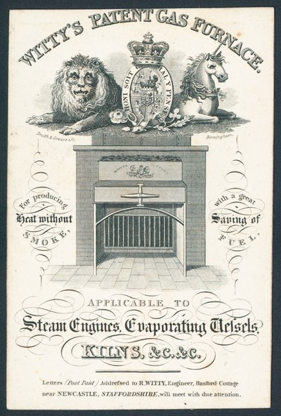 Wittys Patent Gas Furnace, obchodní karta od English School