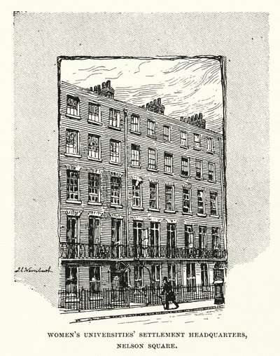 Sídlo ženské univerzitní osady, Nelson Square, Southwark (rytina) od English School