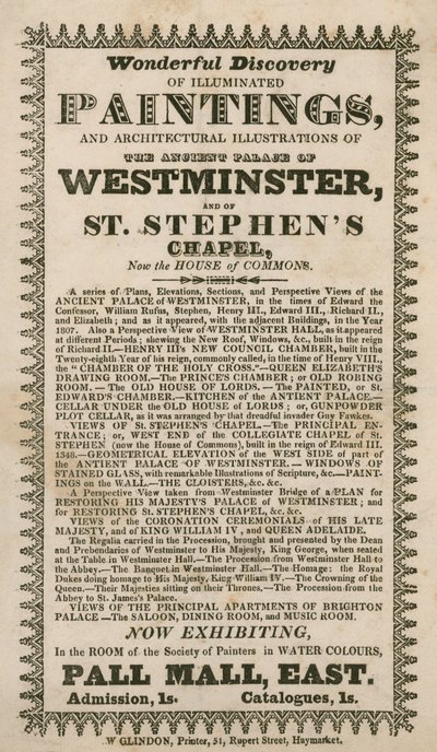 Nádherný objev iluminovaných maleb a architektonických ilustrací starověkého Westminsterského paláce a kaple St Stephens, nyní Dolní sněmovny od English School