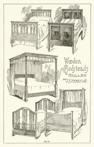 Wooden Bedsteads od Heal and Son a JS Henry and Company od English School