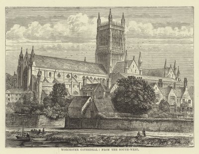 Worcesterská katedrála, od jihozápadu od English School