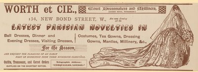 Worth et Cie, 134 New Bond Street, Londýn, reklama od English School