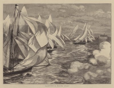 Jachting, letmý start (rytina) od English School