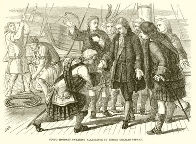 Mladý Moidart přísahá věrnost princi Charlesi Stuartovi od English School
