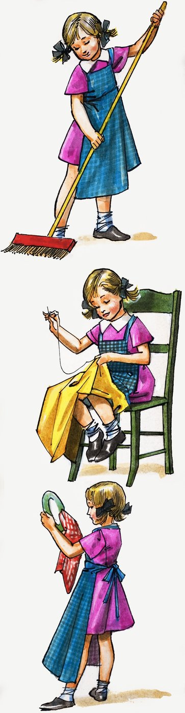 Mladá dívka čištění a úklid od English School