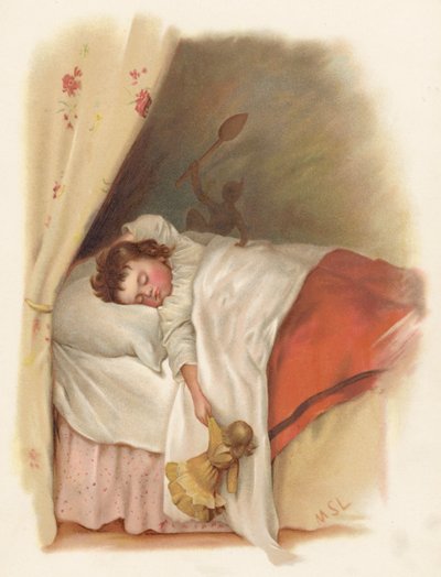 Spící dívka (barevná litografie) od English School