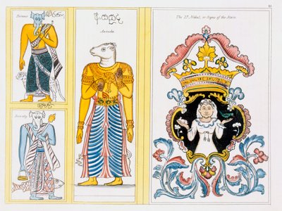 Symboly zvěrokruhu, z Historie a doktrína buddhismu od Edwarda Uphama, 1829 od English School