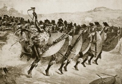 Zuluové postupují do útoku na Kambulu, 29. března 1879 od English School