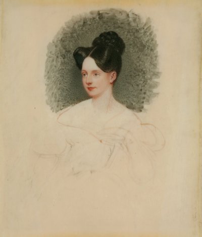 Nedokončený portrét Marianne Cregoe Colmare (později paní Baurton Bennett) kolem roku 1833-34 (miniatura na slonovině připevněná na kartě) od English School English School