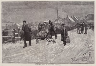 Uhelného horníka zraněného při práci přivádějí domů (litho) od Enoch Ward