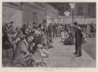 Sběrači chmele čekající před nádražím London Bridge na půlnoční vlak do Kentu (litho) od Enoch Ward