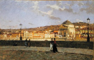 Nábřeží podél řeky Pád a kostel Grande Madre di Dio, Turín, 1882 od Enrico Reycend