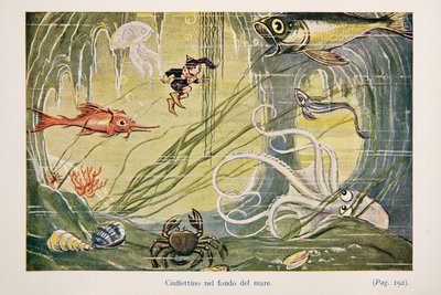 Ciuffettino na mořském dně, ilustrace z The Adventures of Ciuffettino od Enrico de Conti Novelli