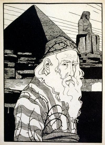 Velikonoce, z knihy Juda ilustrované Ephraimem Mosesem Lilienem (1874-1925). Lilian je považován za otce sionistické ikonografie vytvořené ve stylu Jugendstil (německá secese). Ilustroval knihu „Juda“ (1900), knihu biblické poezie od jednoho Chrise od Ephraim Moses Lilien
