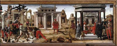 Griffoniho polyptych: predella s příběhem svatého Vincence Ferrera od Ercole de Roberti