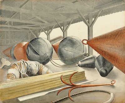 Bóje a uchopovací hák, 1933 od Eric Ravilious