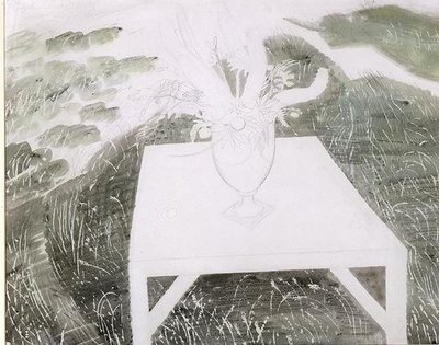Váza s květinami v zahradě (tužka a akvarel na papíře) od Eric Ravilious