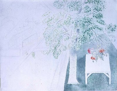 Váza s mákem pod stromem (akvarel) od Eric Ravilious
