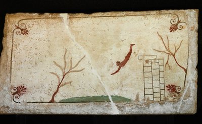 Potápěč skákající z věže do moře, alegorie od Erich Lessing