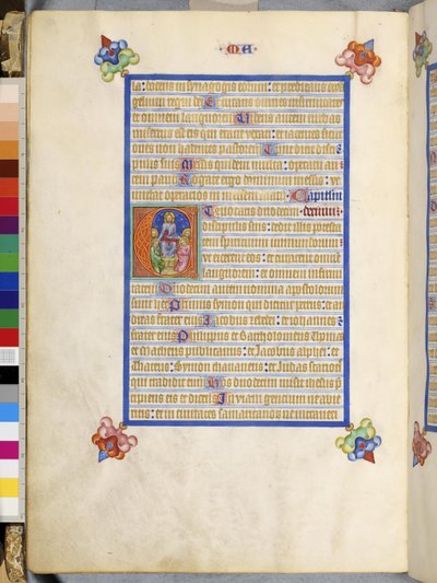 Celá strana: orámovaný text s historizující iniciálou "E": Kristus posílá Dvanáct apoštolů od Erich Lessing