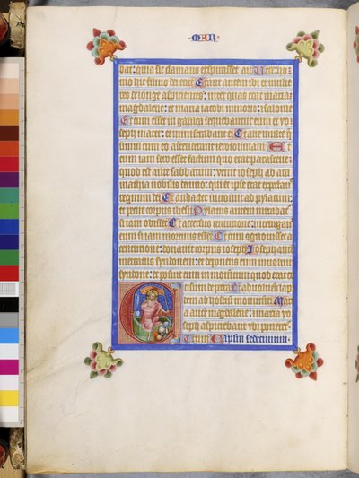 Celá strana: orámovaný text s historizující iniciálou "E": Vzkříšení od Erich Lessing