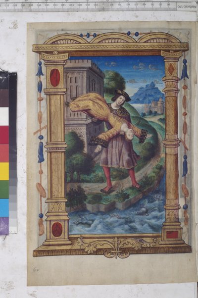 Celá strana: miniatura v architektonickém rámu: mladík házející ženu do moře, asi 1504-1507 (temperová malba) od Erich Lessing