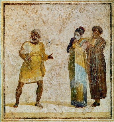 Tři herci na jevišti hrají Atellovu frašku od Erich Lessing