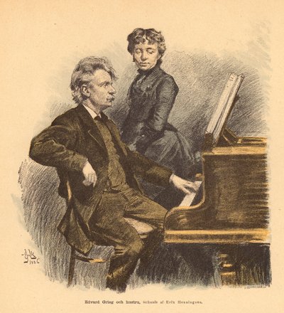 Norský skladatel Edvard Grieg a jeho žena (barevná litografie) od Erik Henningsen
