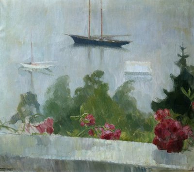 Loď, květiny na verandě od Erik Theodor Werenskiold