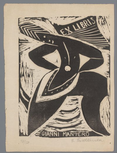 Ex libris van Gianni Mantero od Erna Levy Friedländer (signed by artist)