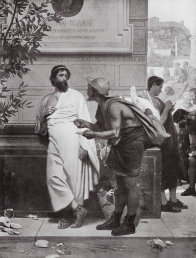 Aristides a rolník (litografie) od Ernest (1818-87) Hillemacher