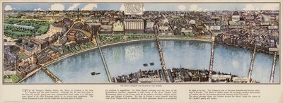 Mapa hotelu Savoy v Londýně z ptačí perspektivy, asi 1940. (barevná litografie) od Ernest (after) Coffin
