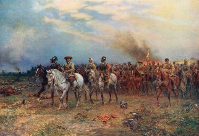 Cromwell v Marston Moor (barevná litografie) od Ernest (after) Crofts