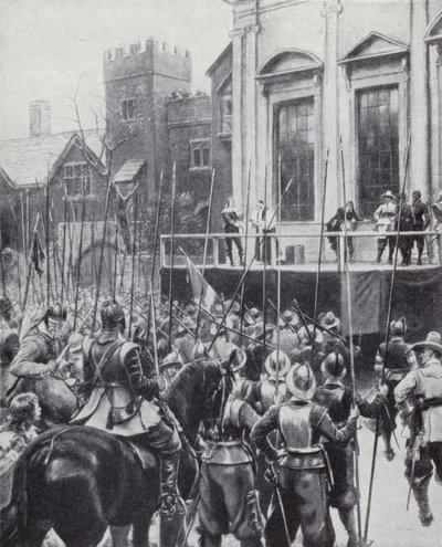 Poprava krále Karla I. před banketním domem ve Whitehall, Londýn, 30. ledna 1649 (litho) od Ernest (after) Crofts