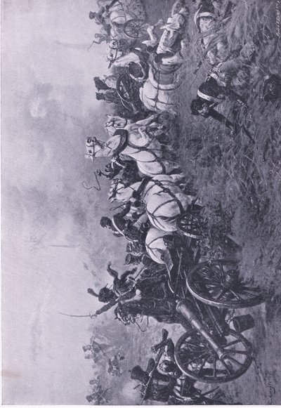 Zajmutí francouzské baterie 52. oxfordshireským lehkým pěším plukem u Waterloo 18. června 1815 , ilustrace z britských bitev na souši a na moři , 1915 od Ernest Crofts